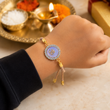 Om Swarovski Charm Bracelet Rakhi Assorted Colours Pack of 5 with Roli Chawal