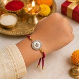 Om Swarovski Charm Bracelet Rakhi Assorted Colours Pack of 5 with Roli Chawal