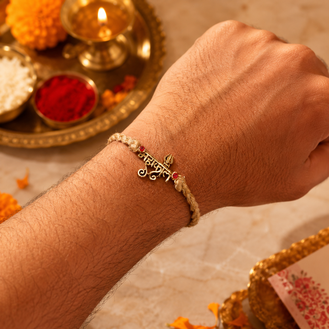 Mahakal Golden Rakhi for Brother with Roli Chawal