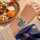 Evil Eye Mandala Bracelet Lumba Rakhi for Bhabhi With Pearl & Crystal( Roli +Chawal)