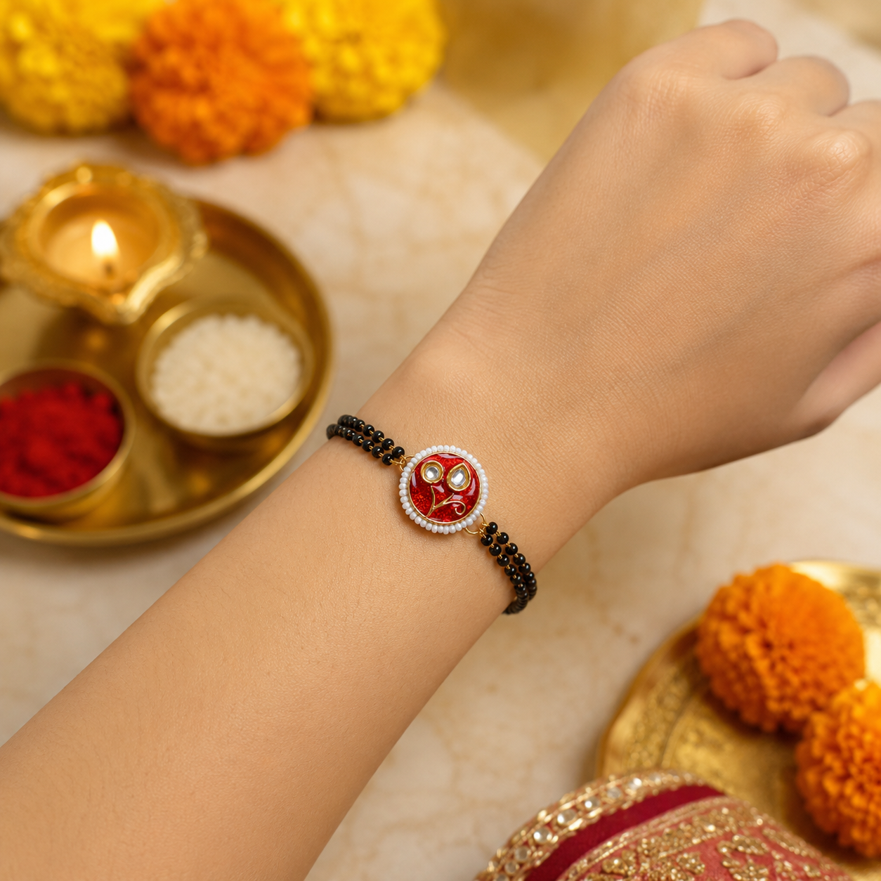 Kundan Red Nazaria Bracelet for Bhabhi (Roli+Chawal)