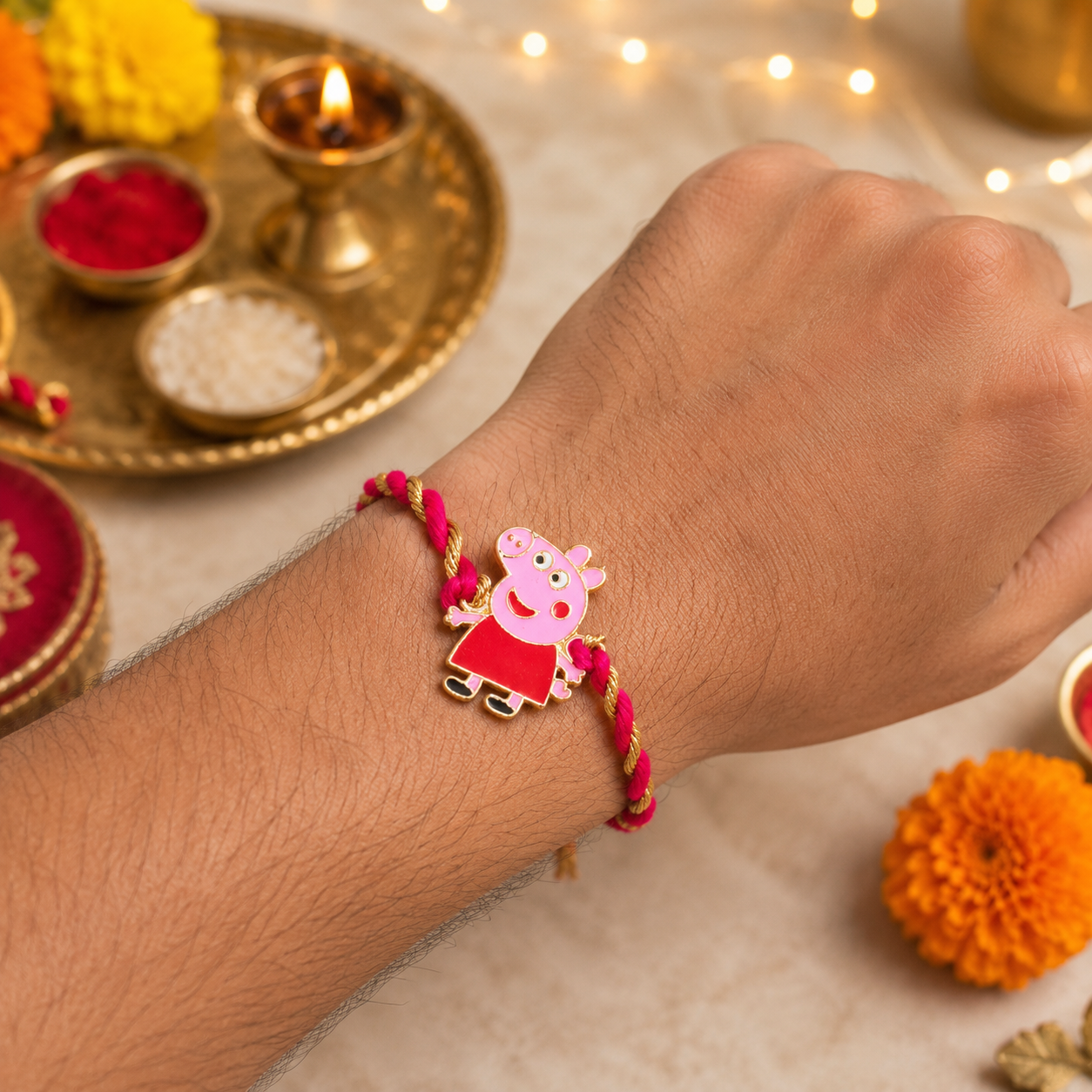 Kids Peppa Pig Rakhi in Soft Thread with Roli Chawal Included