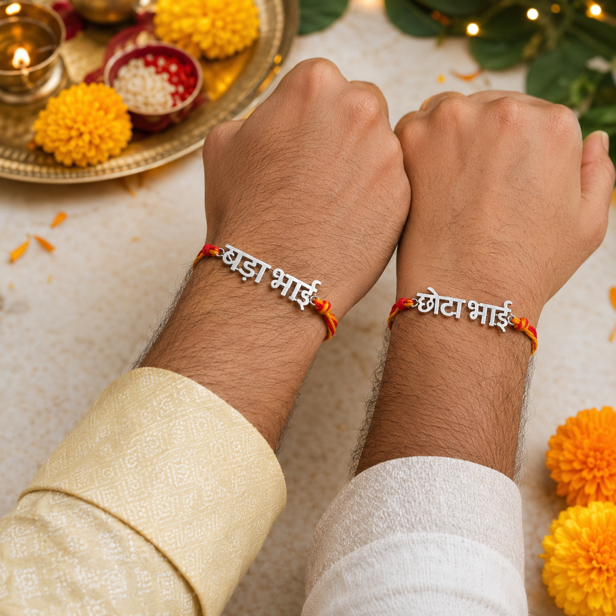Bada Bhai,Chota Bhai With 2 Badam Rakhi Pack Of 4 (Roli+Chawal)