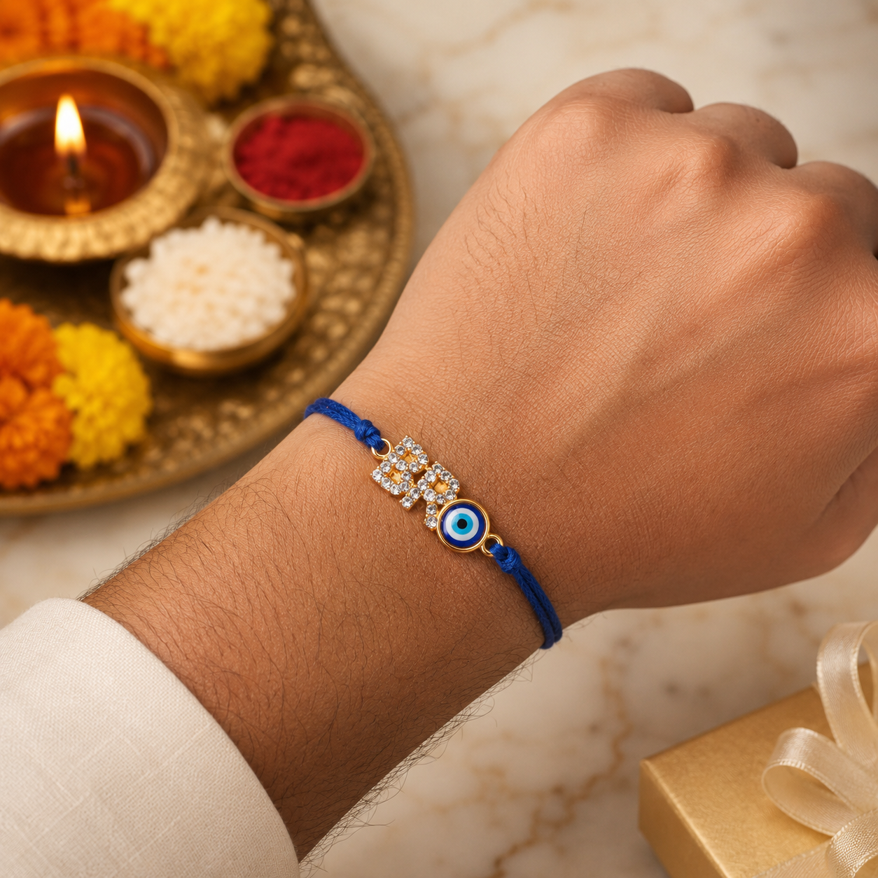 Bro Charm Evil Eye Thread Rakhi (Roli+Chawal)