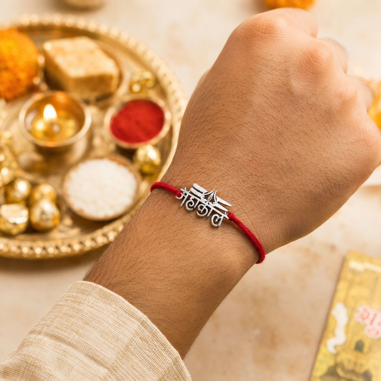 Mahakal,OM Trishul with Badam Rakhi Pack of 3  (Roli+Chawal)