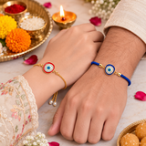 Red & Navy Blue Evil Eye Bracelet Combo Rakhi For Bhaiya Bhabhi (Roli+Chawal)