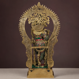 Brass Large Krishna Statue With Stone Work
