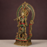 Brass Large Krishna Statue With Stone Work