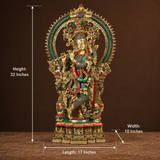 Brass Large Krishna Statue With Stone Work