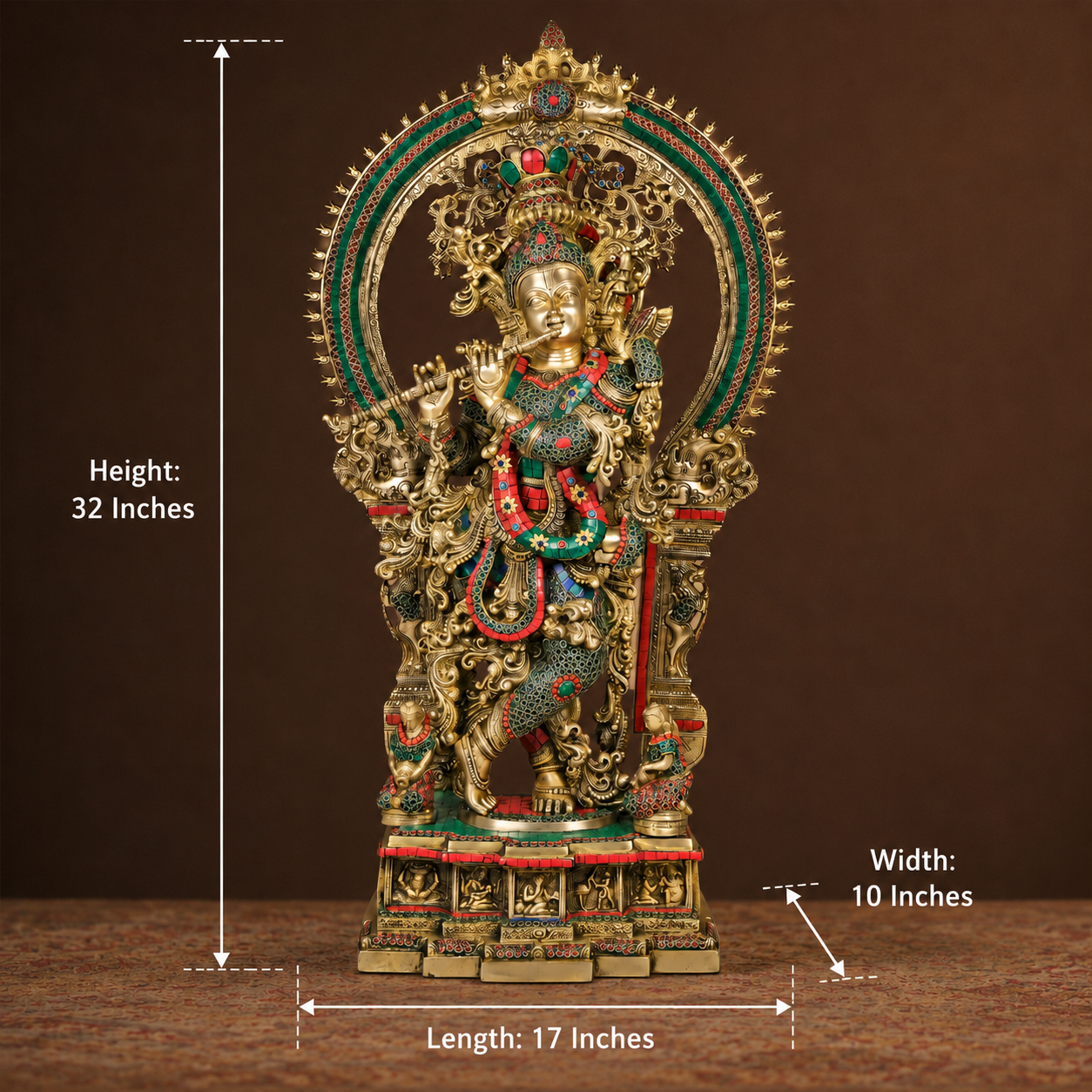 Brass Large Krishna Statue With Stone Work