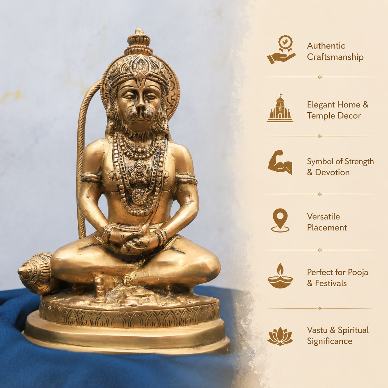 Brass Hanuman Statue In Meditating Mudra
