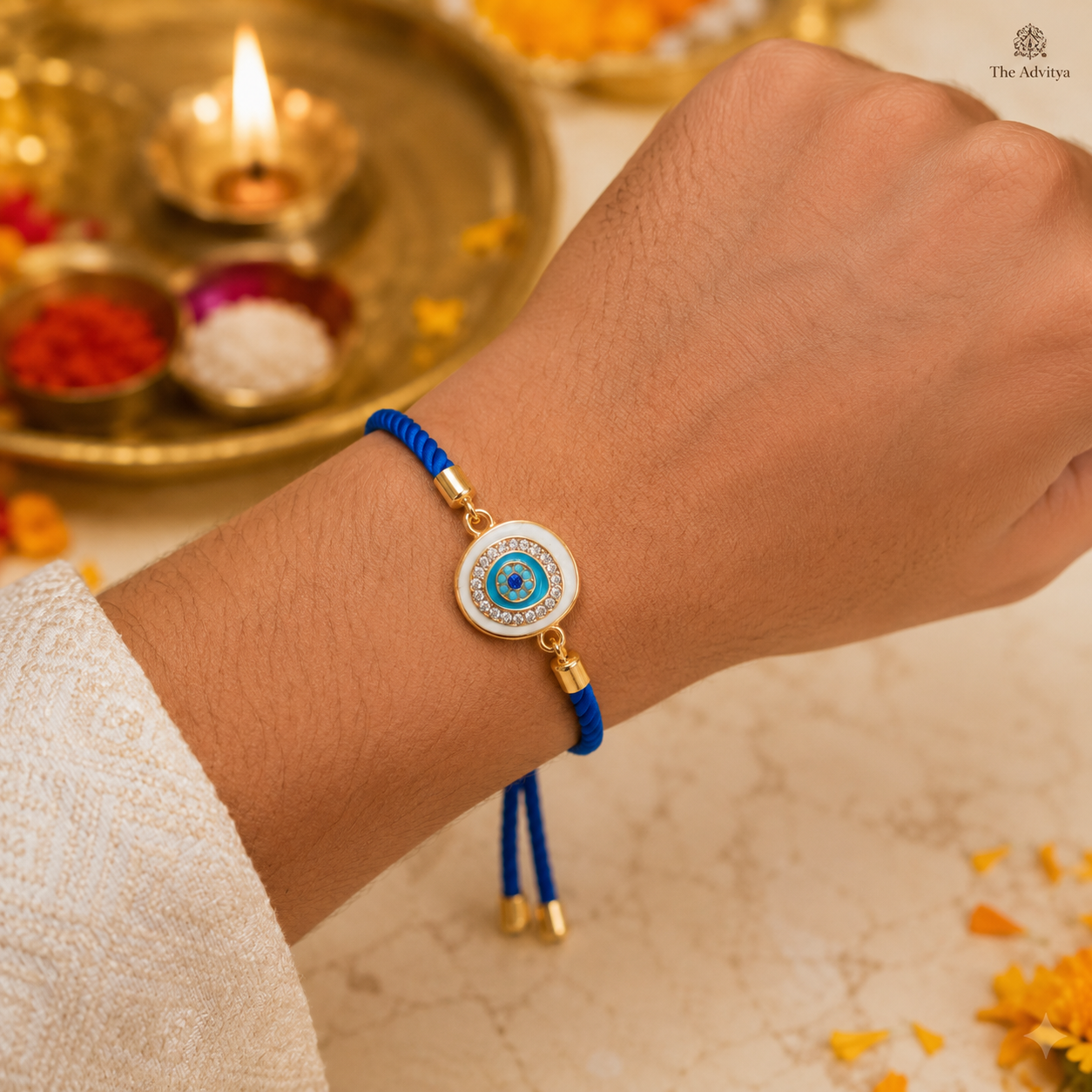 Evil Eye Adjustable Bracelet Rakhi Assorted Colours Pack of 3 with Roli Chawal