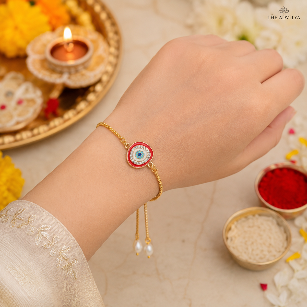 Evil Eye Adjustable Bracelet Rakhi Assorted Colours Pack of 3 with Roli Chawal