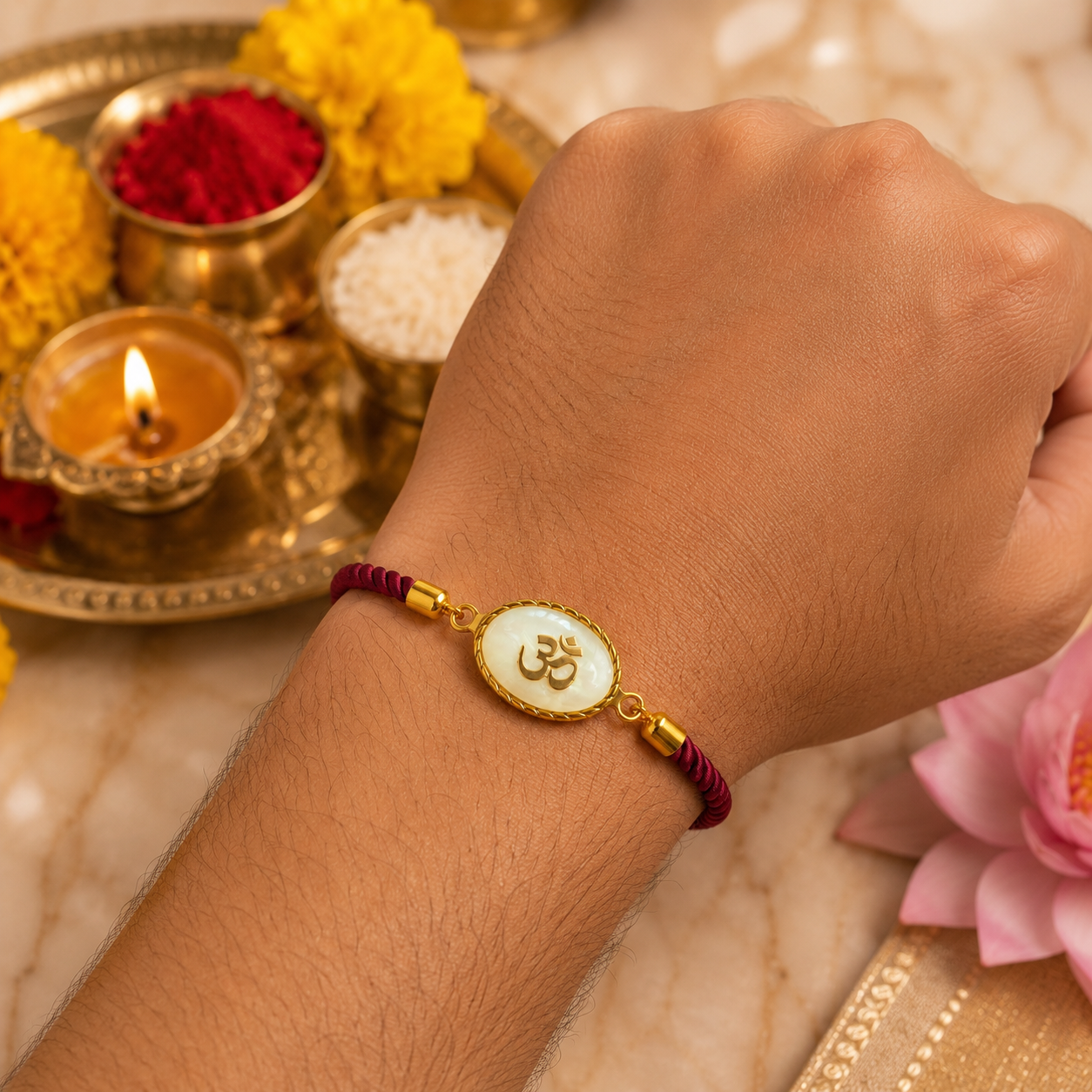 Om Symbol Rakhi with Adjustable Twisted Thread for Raksha Bandhan with Roli Chawal