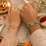 Om Designer Bhaiya Bhabhi Rakhi Set of 2 with Premium Adjustable Thread with Roli Chawal