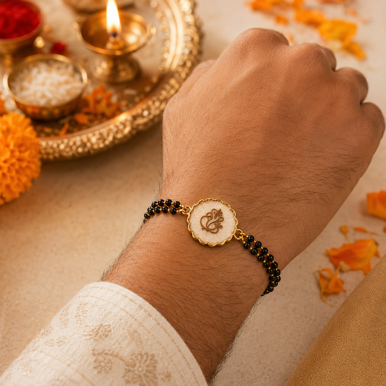 Ganesha Designer Rakhi Collection Set of 3 with Premium Adjustable Thread with Roli Chawal
