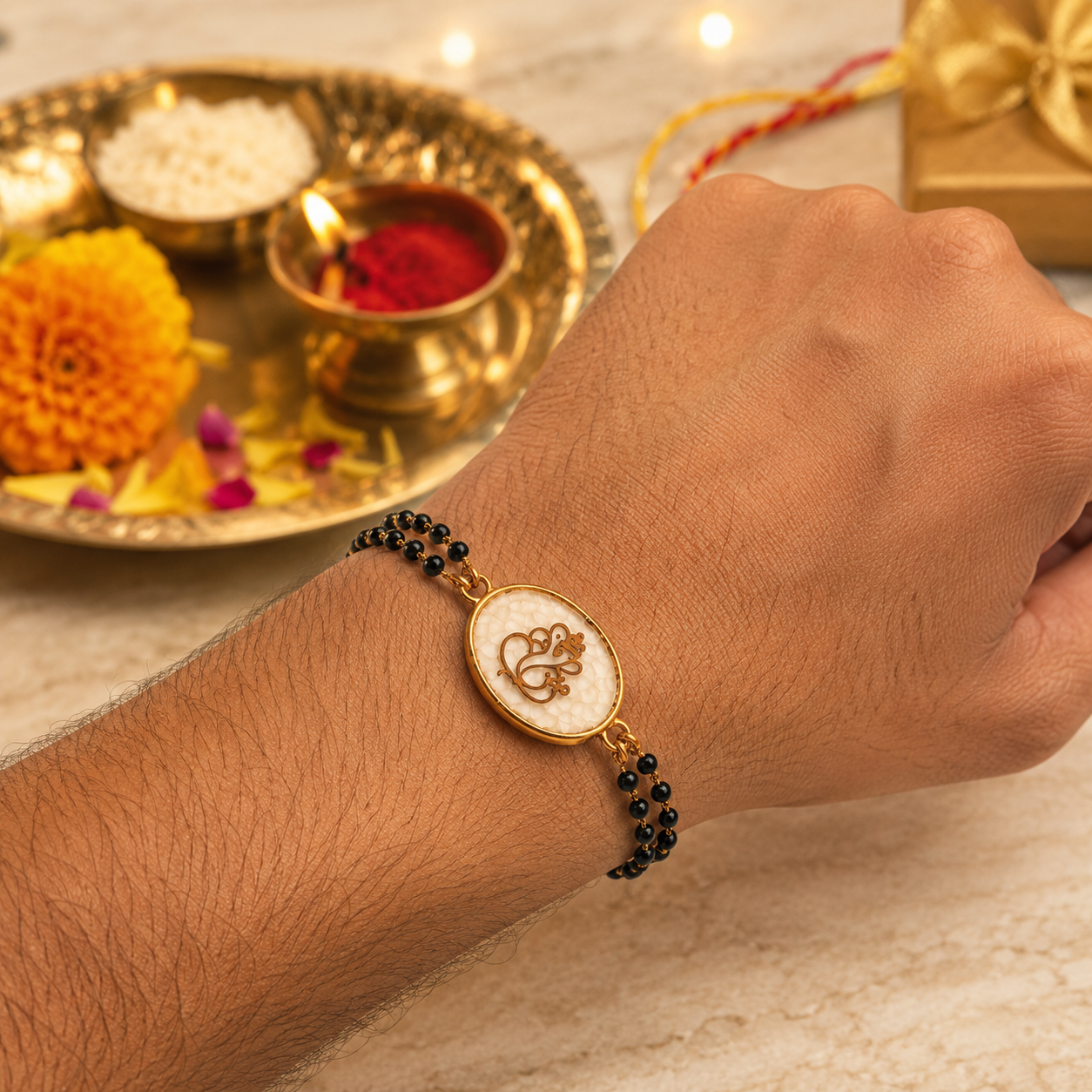 Ganesha Designer Rakhi Collection Set of 3 with Premium Adjustable Thread with Roli Chawal