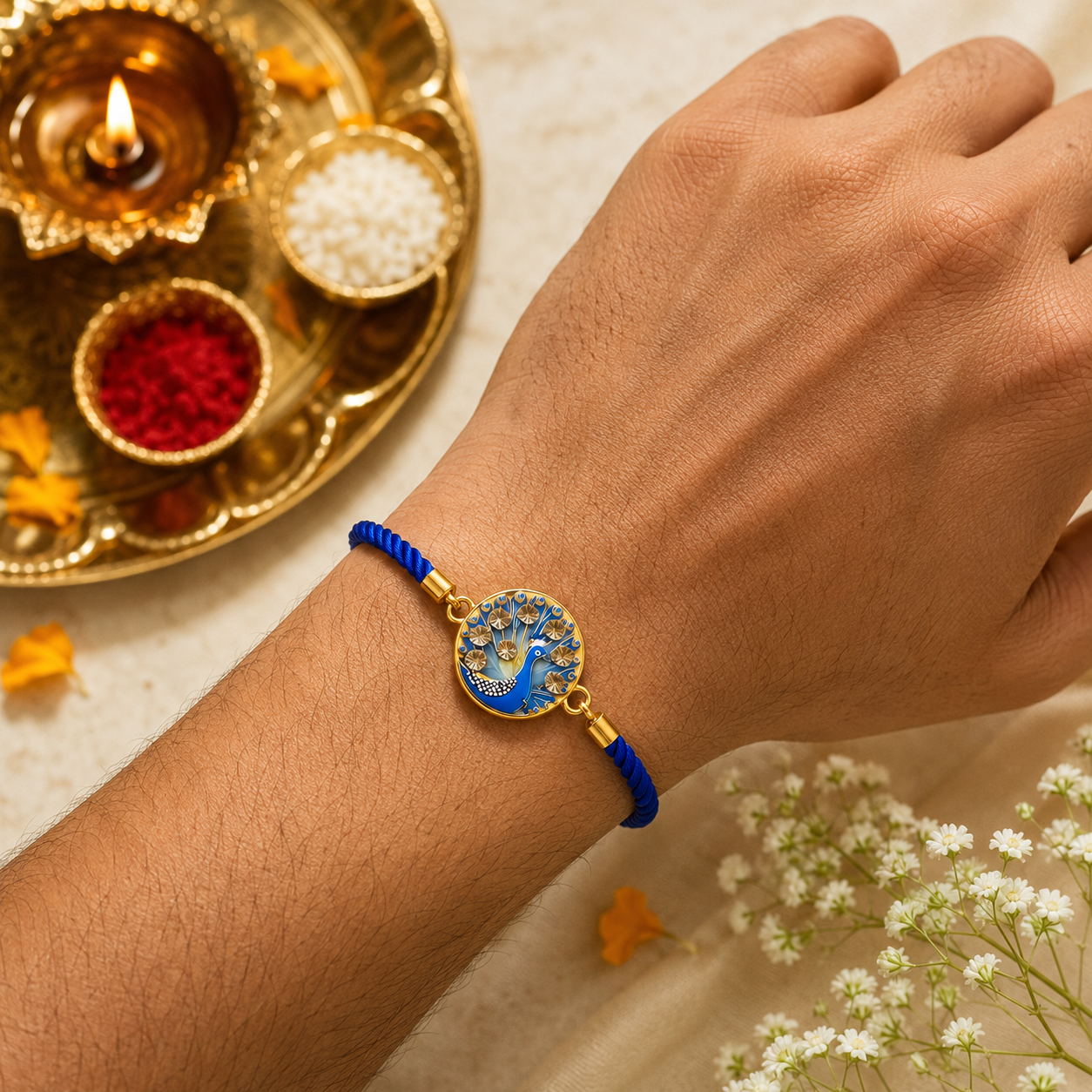 Peacock Designer Rakhi Collection Set of 3 with Premium Adjustable Thread with Roli Chawal