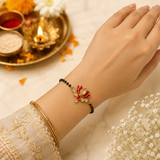 Kundan Kamal Bracelet Lumba Rakhi for Bhabhi Pack of 2 with Premium Adjustable Thread with Roli Chawal