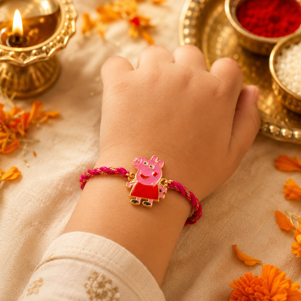Kids Designer Rakhi Collection Set of 5 with Premium Adjustable Thread with Roli Chawal