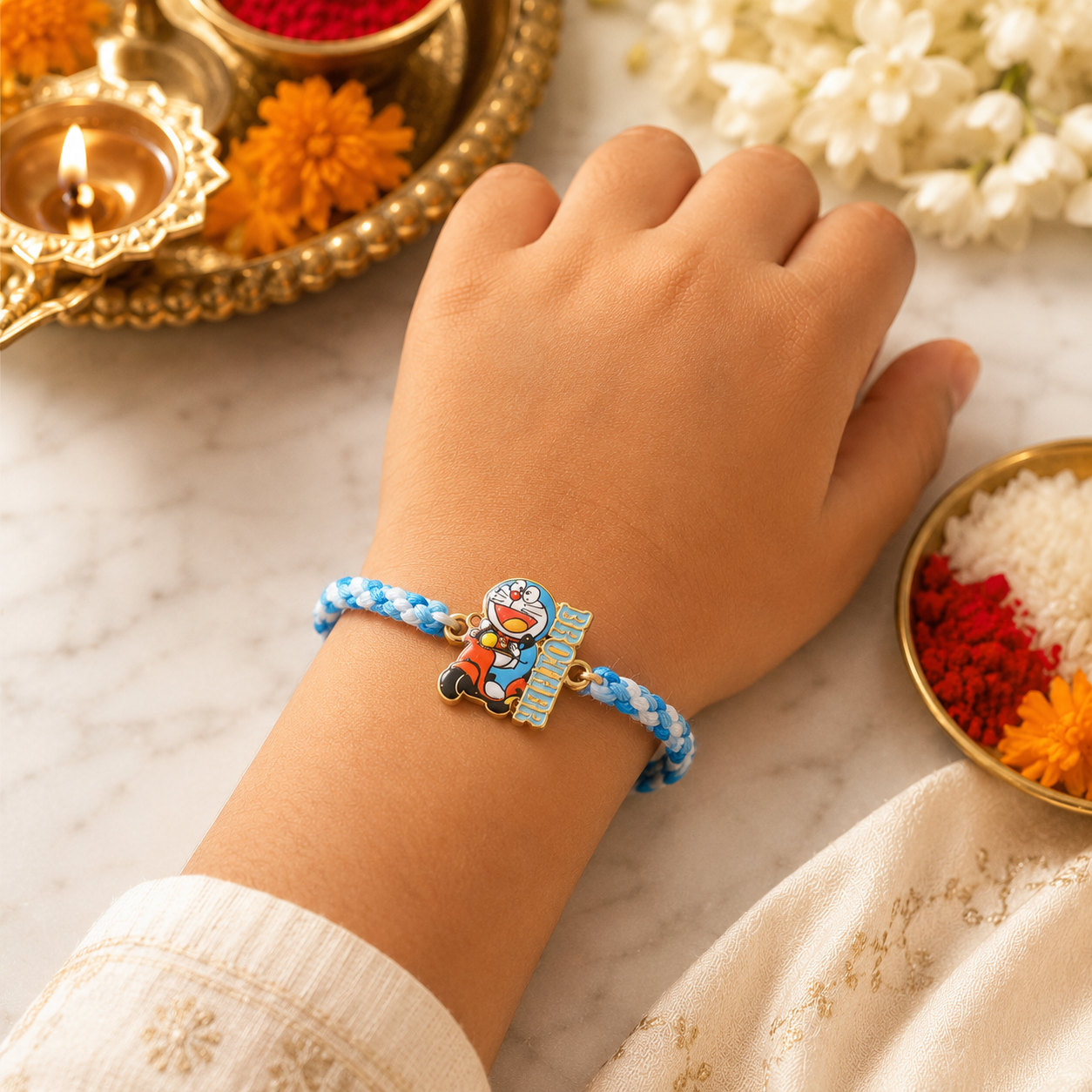 Kids Designer Rakhi Collection Set of 5 with Premium Adjustable Thread with Roli Chawal