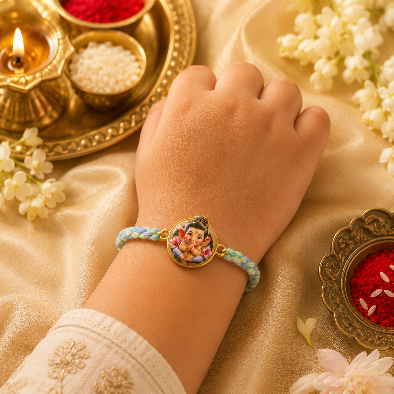 Kids Designer Rakhi Collection Set of 5 with Premium Adjustable Thread with Roli Chawal
