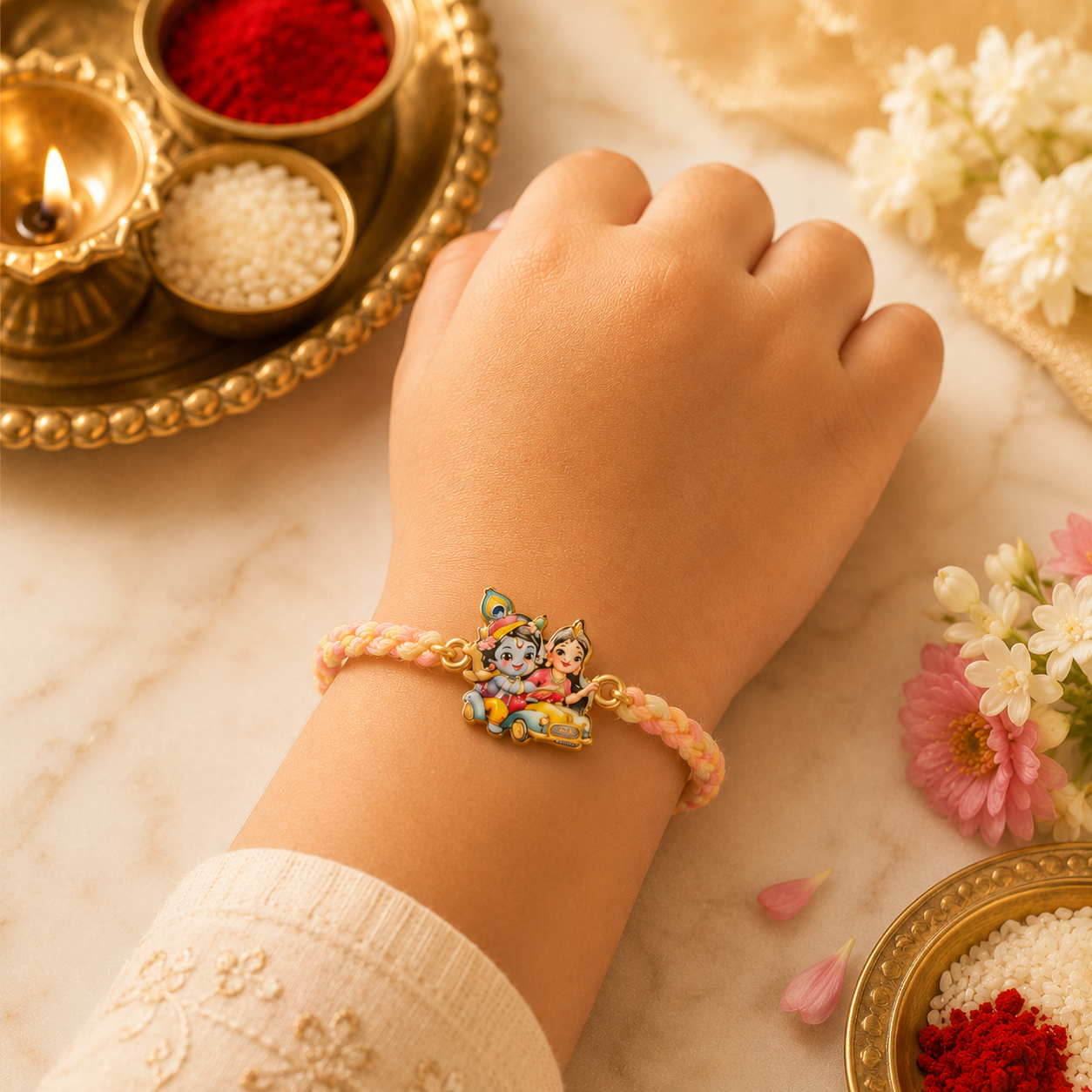 Kids Designer Rakhi Collection Set of 5 with Premium Adjustable Thread with Roli Chawal