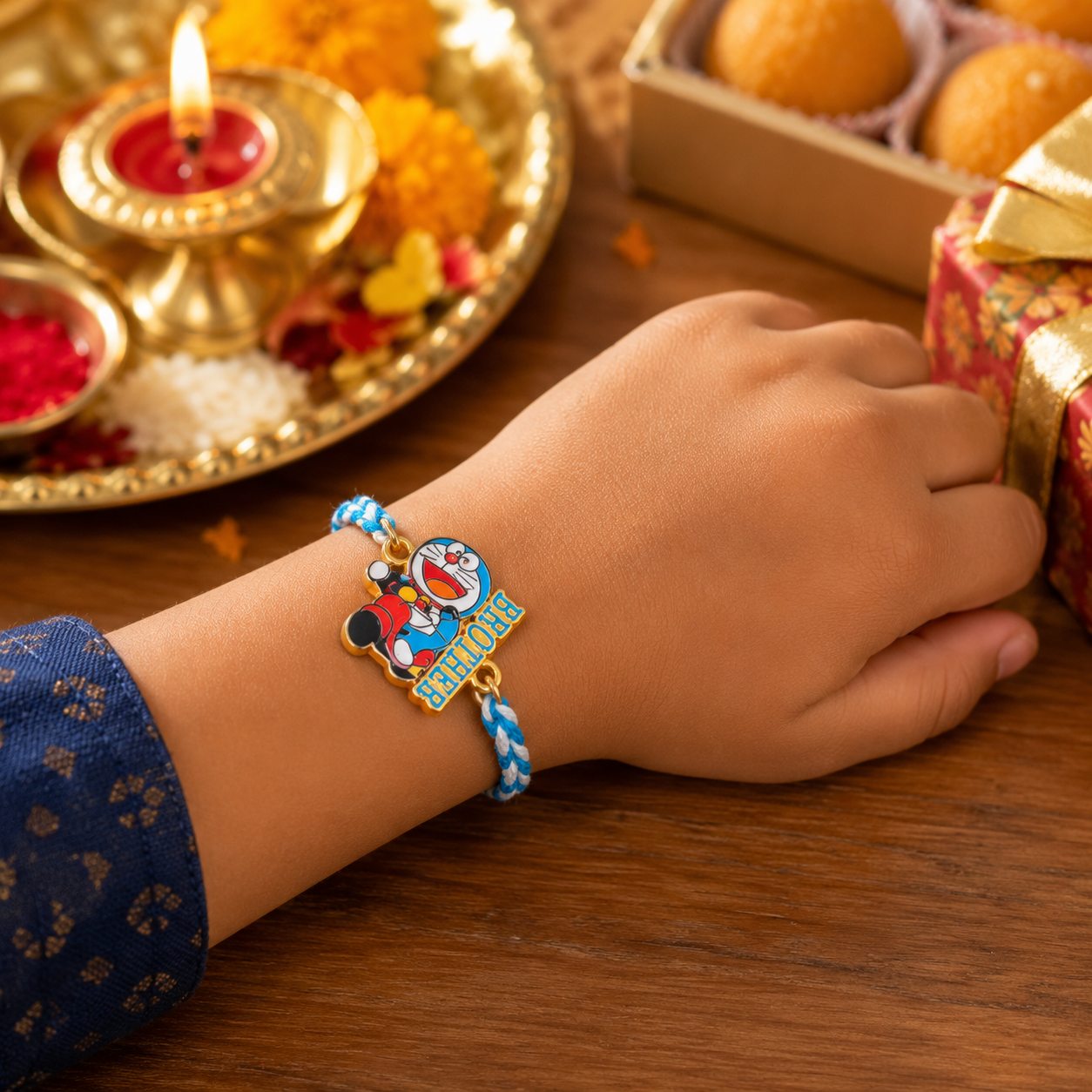 Kids Cartoon Rakhi Pack of 4 with Roli Chawal (Mickey, Spiderman, Doraemon & Peppa Pig)