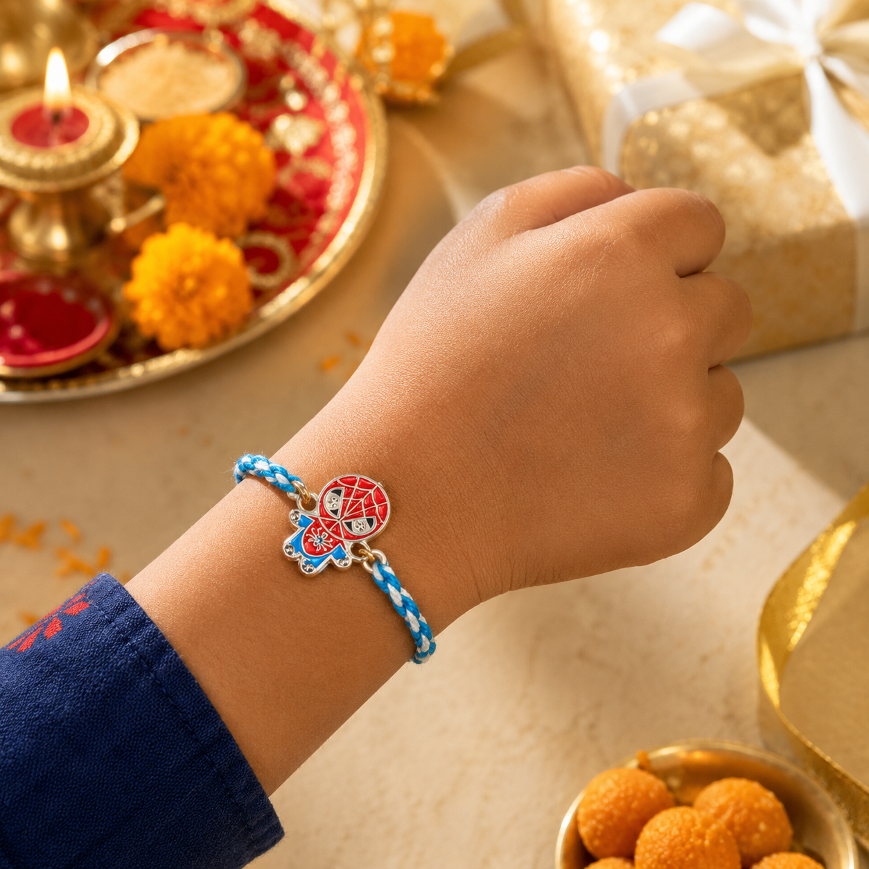 Kids Cartoon Rakhi Pack of 4 with Roli Chawal (Mickey, Spiderman, Doraemon & Peppa Pig)