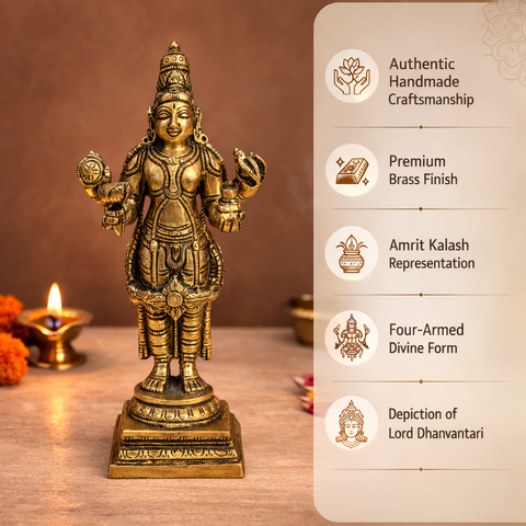 Brass Dhanvantri Idol – 6.3 Inch Standing Statue