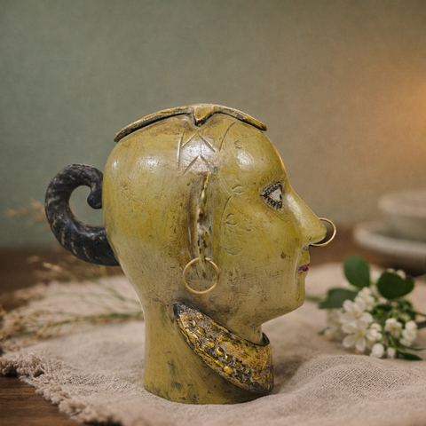 Gauri Mukha (Devi Face) Tribal Sculpture in Brass Antique Finish | 5.5 Inch