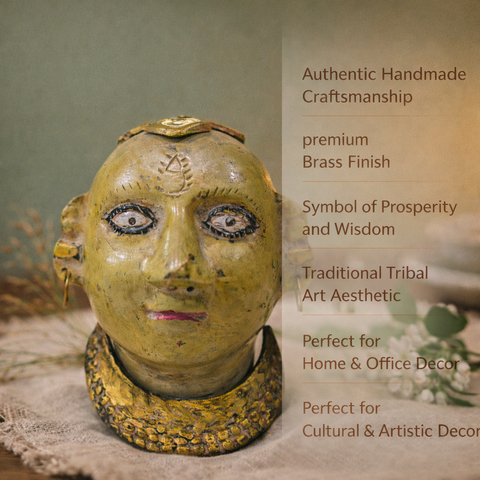 Gauri Mukha (Devi Face) Tribal Sculpture in Brass Antique Finish | 5.5 Inch