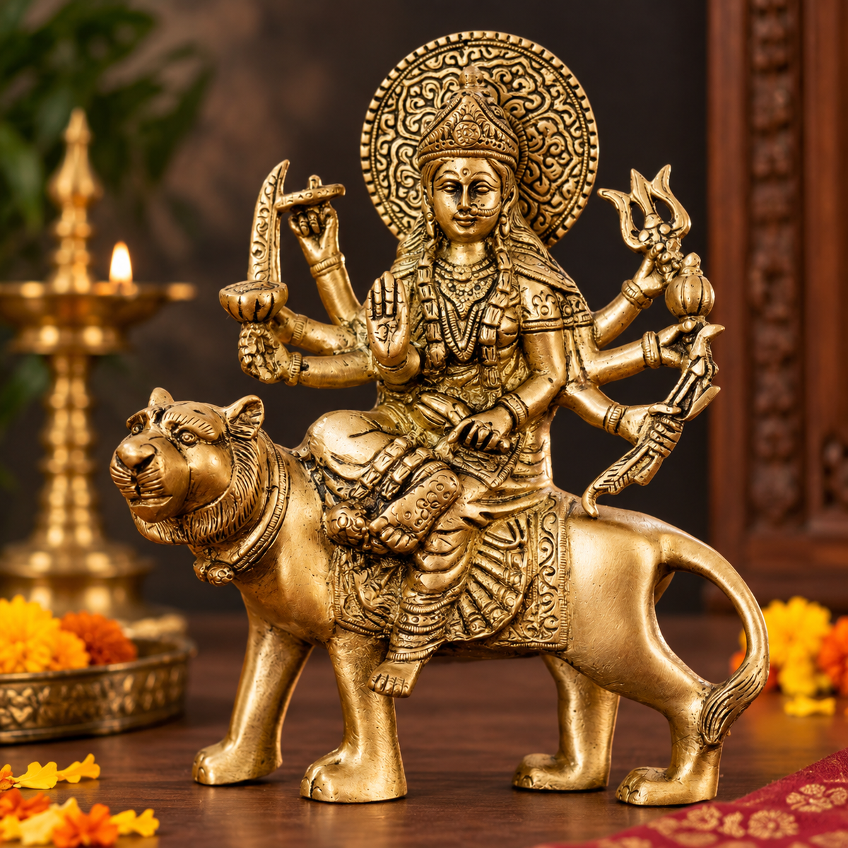 Sherawali Mata/ Durga Brass Idol 