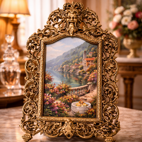 Classic Brass Photo Frame with Ornate Design for Table Decor