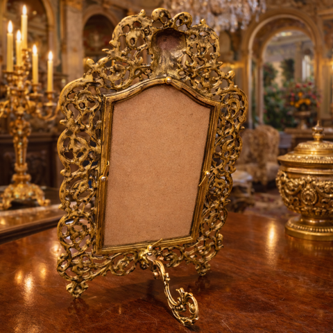Classic Brass Photo Frame with Ornate Design for Table Decor
