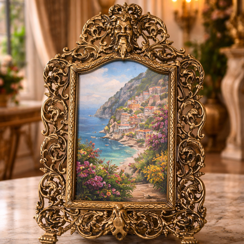 Classic Brass Photo Frame with Ornate Design for Table Decor