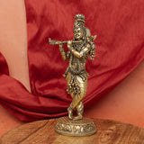 Superfine Brass Krishna Playing Flute on Podium