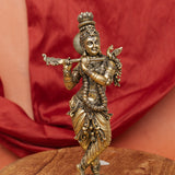 Superfine Brass Krishna Playing Flute on Podium