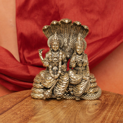 Superfine Vishnu Lakshmi Sitting on Sheshnaag Brass Statue
