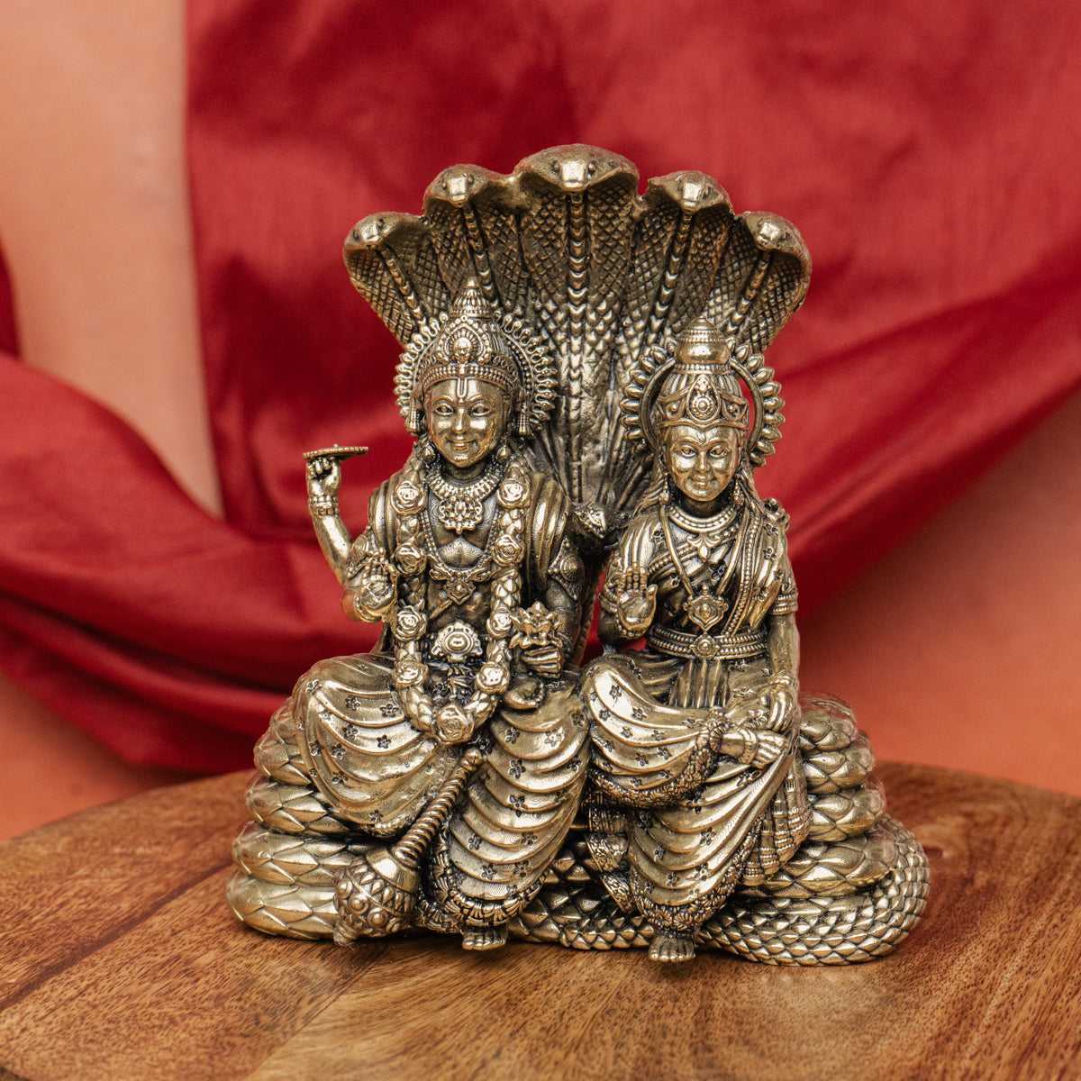 Superfine Vishnu Lakshmi Sitting on Sheshnaag Brass Statue