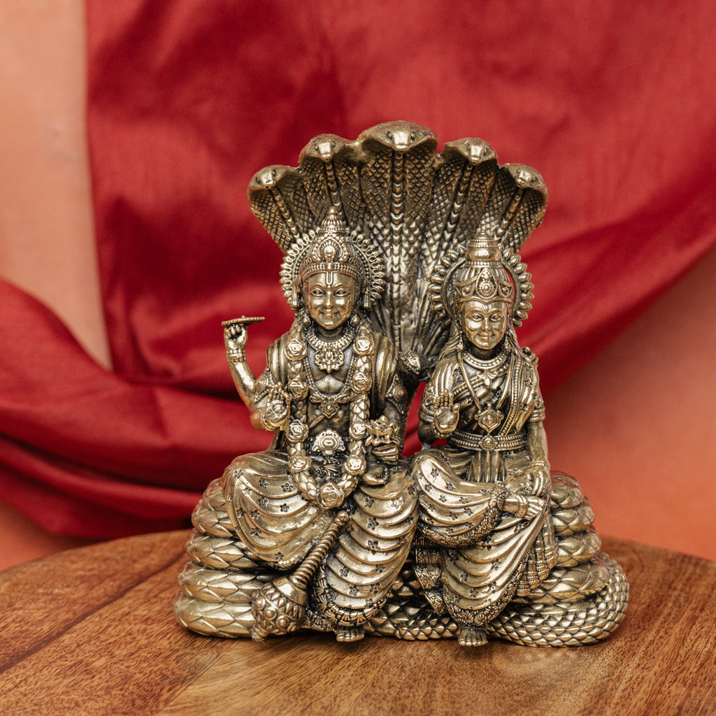 Superfine Vishnu Lakshmi Sitting on Sheshnaag Brass Statue