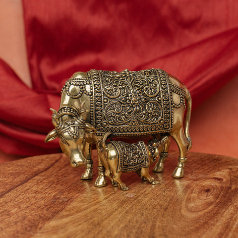 Superfine Brass Cow with Calf Statue (Kamadhenu)