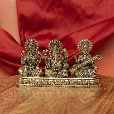Superfine Ganesh Lakshmi Saraswati Brass Statue Set for Temple