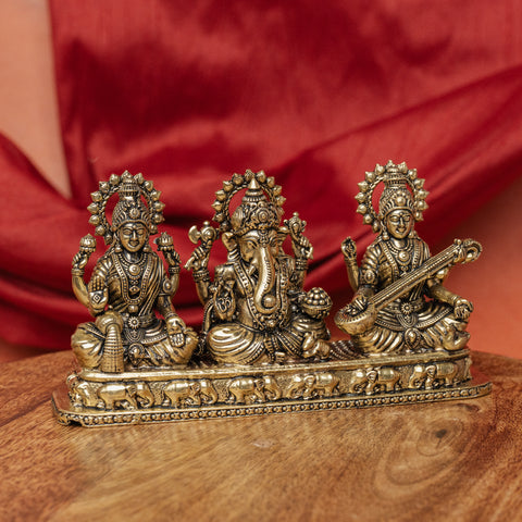 Superfine Ganesh Lakshmi Saraswati Brass Statue Set for Temple