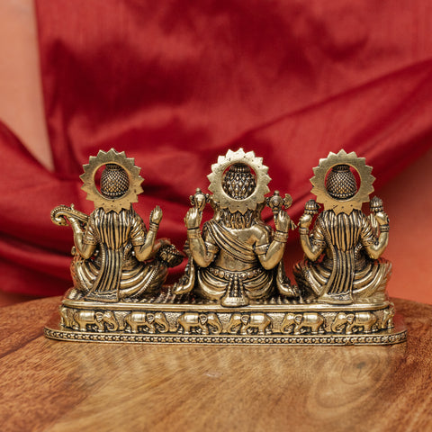 Superfine Ganesh Lakshmi Saraswati Brass Statue Set for Temple