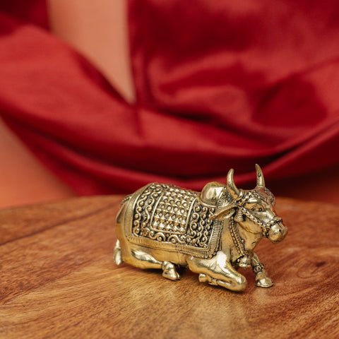 Superfine Brass Nandi Murti | Ideal For Home Temple and Spiritual Gift (Small)