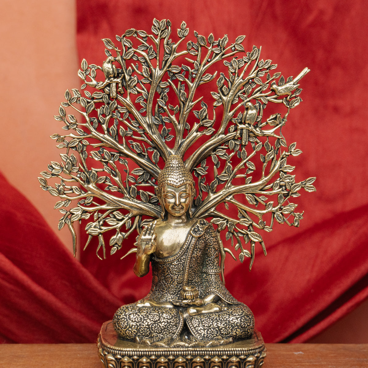 Superfine Brass Buddha with Kalpavriksha Tree Statue