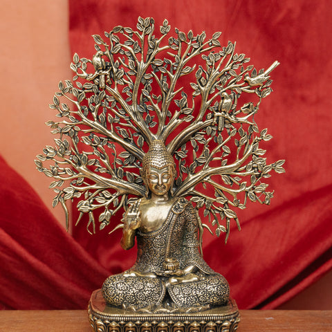 Superfine Brass Buddha with Kalpavriksha Tree Statue