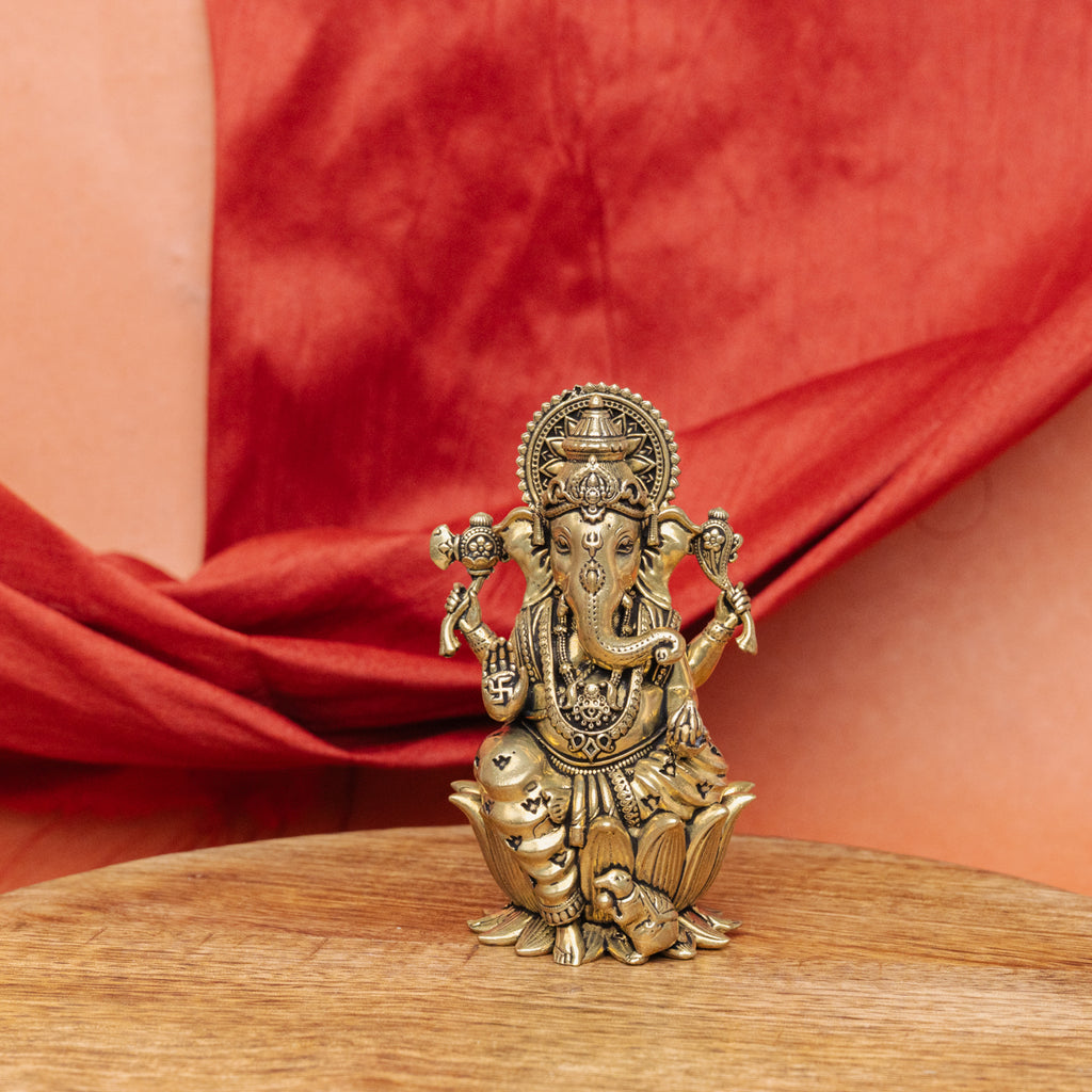 Superfine Brass Ganesha Murti on Lotus
