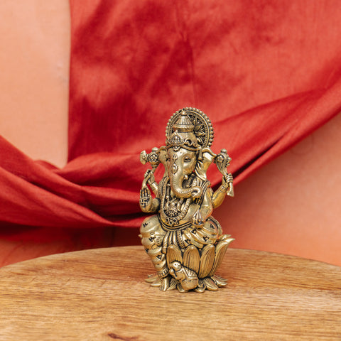 Superfine Brass Ganesha Murti on Lotus